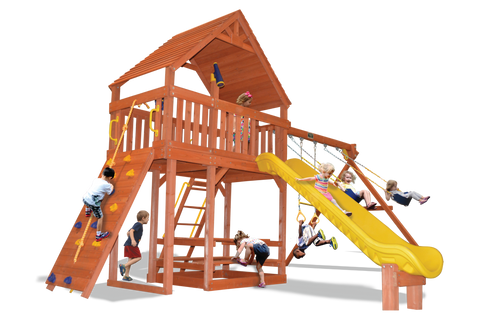 Playground One Original Fort Swing Set with 5.5' Extra Large Platform and Wood Roof