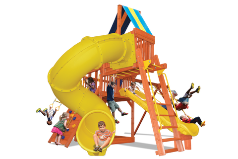 Playground One Premier Fort Swing Set with 5.5' Platform and Spiral Slide