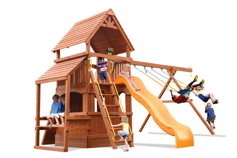 Playground One Premier Fort Swing Set with 5' Platform and Playhouse