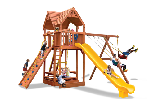 Playground One Premier Fort Swing Set with 7.5' Platform and Wood Roof