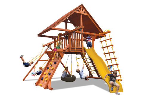 Playground One Premier Playcenter Swing Set with 5' Platform and Wood Roof