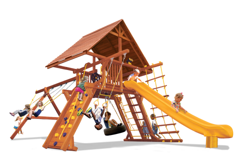 Playground One Premier Playcenter Swing Set with 6.5' Platform and Wood Roof